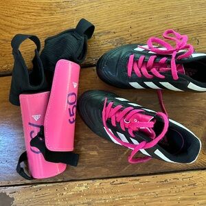 Adidas Black and Pink Cleats with Shin Guards